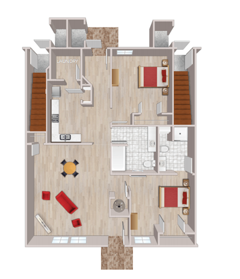 Floor plan for 2 beds, 2 baths, 1159 sqft